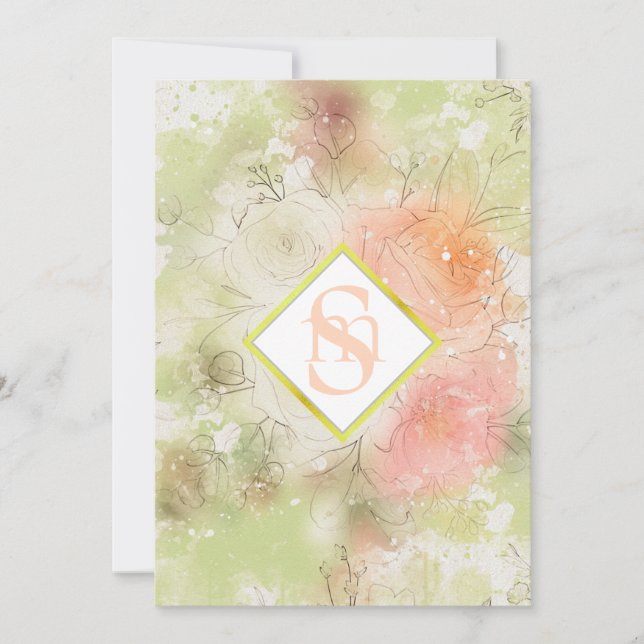 Convites *~ Abstrato Romântico AR26 QR + RSVP Floral (Frente)