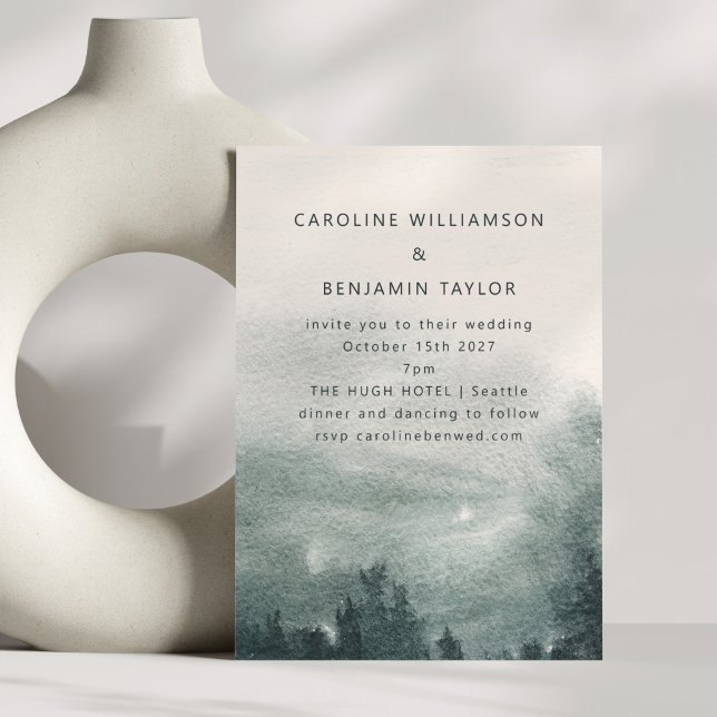 Convites Abstrato Watercolor Forest Green Landscape (Criador carregado)