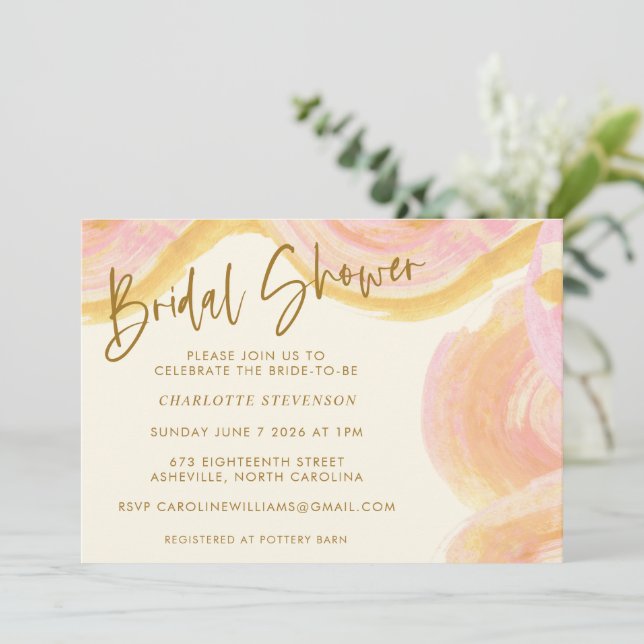 Convites Abstrato Watercolor Paint Chá de panela rosa (Em pé/Frente)