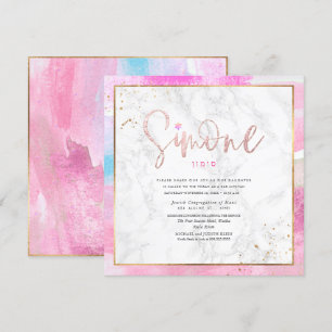 Convites Abstrato Watercolor Waves Marble Bat Mitzvah