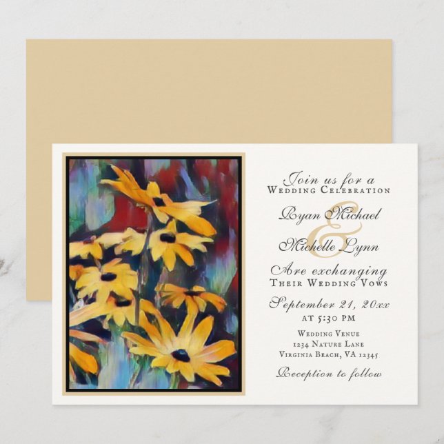 Convites Abstrato Yellow Daisy Floral Art Weding (Frente/Verso)