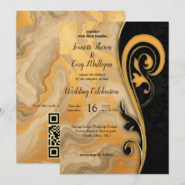 Convites Abstratos Dourados em Texturas Márteis Pretas e Mi