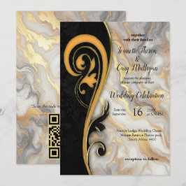 Convites Abstratos Dourados em Texturas Márteis Pretas e Mi