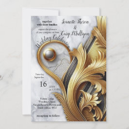 Convites Abstratos Dourados em Texturas Márteis Pretas e Mi