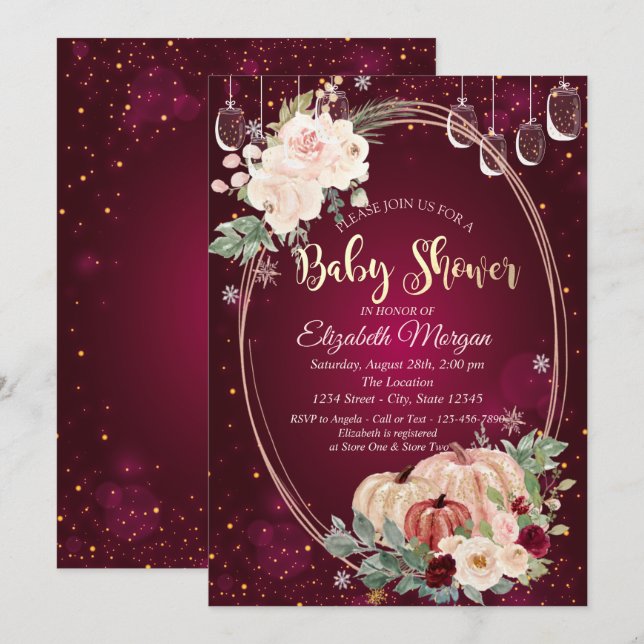 Convites Abuelas de água,Pompas,Flores Baby Shower  (Frente/Verso)