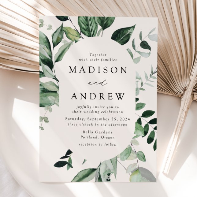 Convites Abundant Greenery Cream Oval Frame Wedding (Criador carregado)