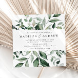 Convites Abundant Greenery Square Wedding<br><div class="desc">Convites de casamento quadrados elegantes,  com cor de água luxuosa,  verde-limpando seus detalhes de casamento com um fundo branco. Os convites de casamento verdes modernos invertem para mostrar um sólido fundo verde escuro. Projetado para coordenar com nossa coleção de casamento Abundant Greenery.</div>