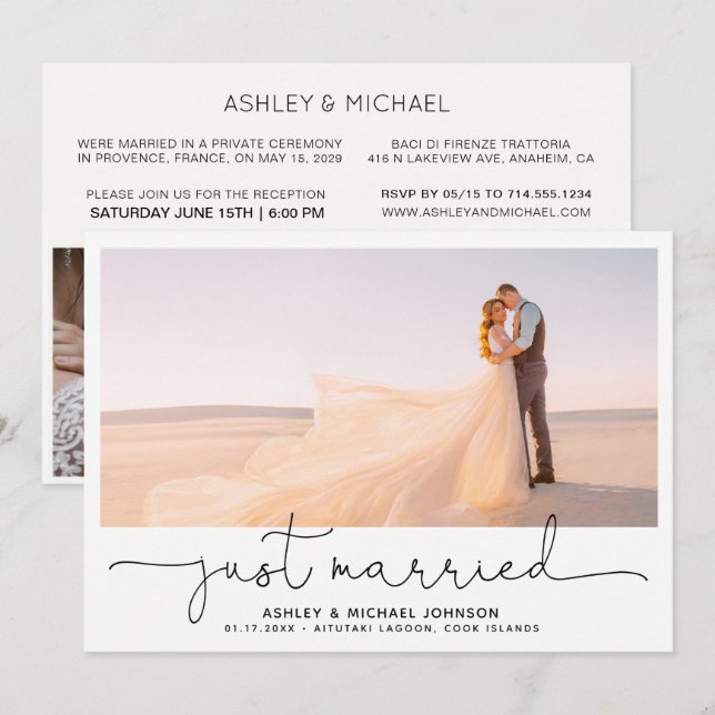 Convites Acaba de Fugir para se Casar Recepção de Fotos 4 I (Frente/Verso)