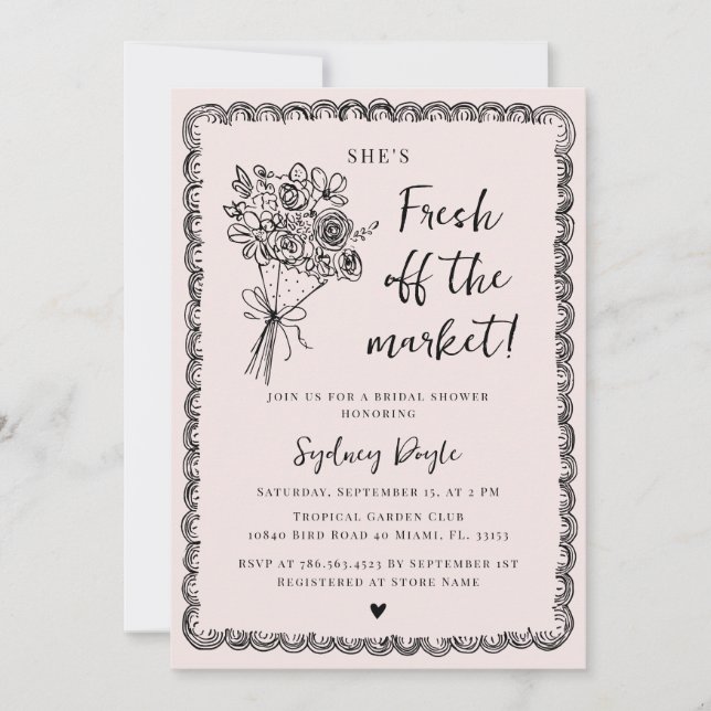 Convites Acabado de Chegar ao Mercado Bridal Shower Blush C (Frente)