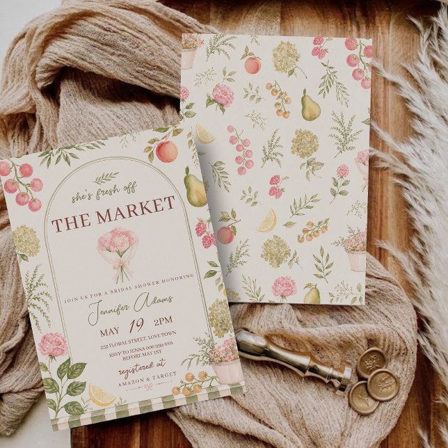 Convites Acabado de sair do Chá de Noiva do Mercado Mercado (Fresh Off the Market Bridal Shower Farmers Market Invitation)
