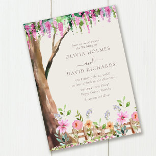 Convites Acácia em um Casamento de Campo de Flores Silvestr