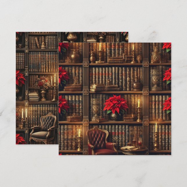 Convites Academia Dark Imprimível Poinsettia Bookshelf (Frente/Verso)