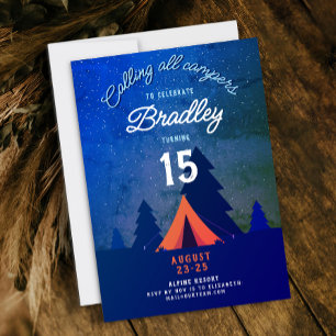 Convites Acampamento ao Ar Livre Cool Blue Campfire 15ª Flo