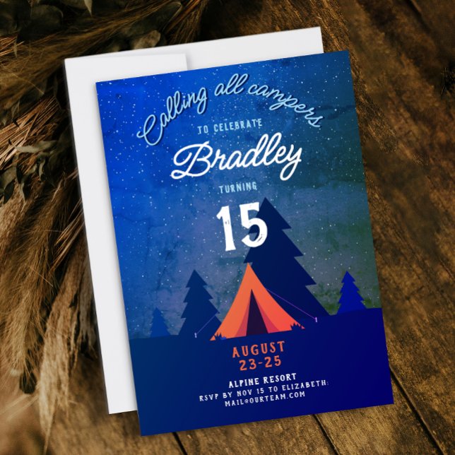 Convites Acampamento ao Ar Livre Cool Blue Campfire 15ª Flo (Criador carregado)