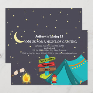 Convites Acampamento Com Festa de aniversário De Campfire
