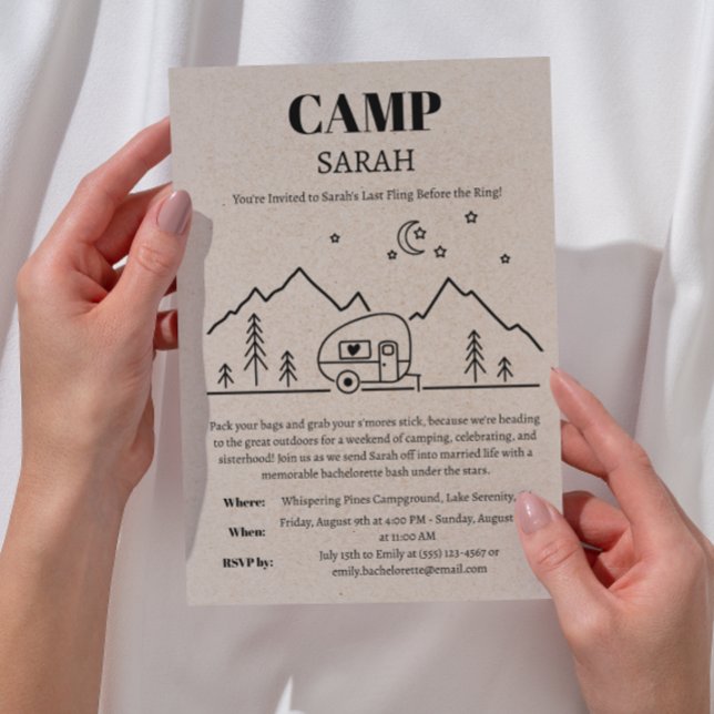 Convites Acampamento de Despedida de Solteira e Itinerário  (Criador carregado)