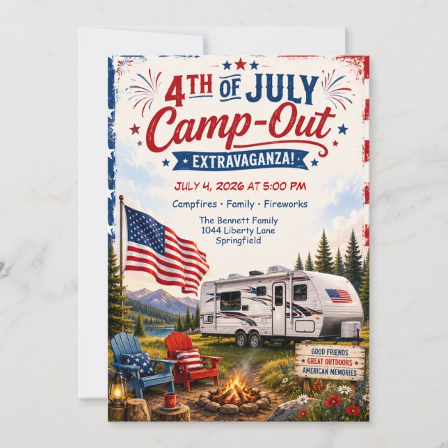 Convites Acampamento de Quatro de Julho - Camping de RV Pat (Frente)