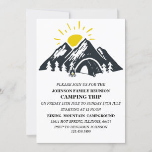Convites Acampamento de Tenda na Montanha Preto e Branco Re