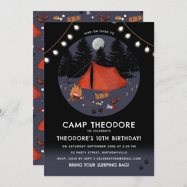 Convites Acampamento em Festa de aniversário de Campfire Ad (Frente/Verso)