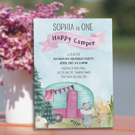 Convites Acampamento Feliz Camper Woodland primeiro anivers