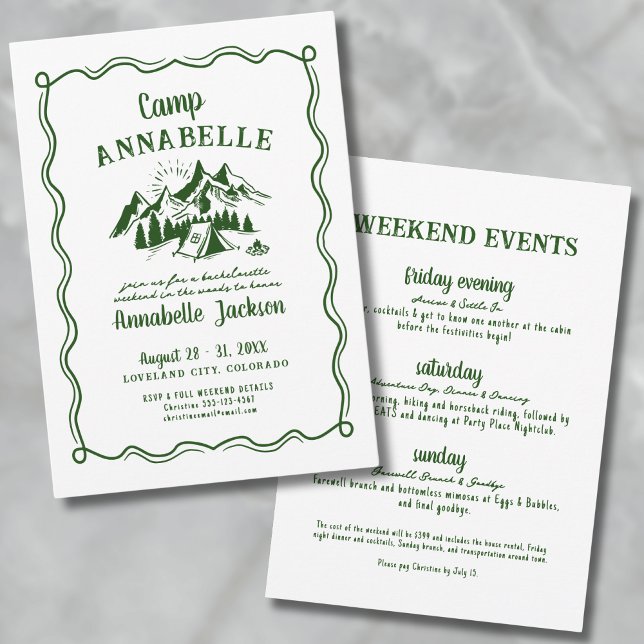 Convites Acampamento Festa de Despedida de Solteira Meninas (Camp Bachelorette Party Girls Weekend Invitation)