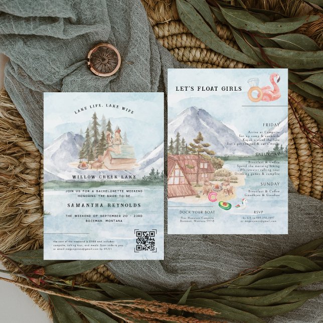 Convites Acampamento ilustrado do lago | Fim de Semana de B (Criador carregado)