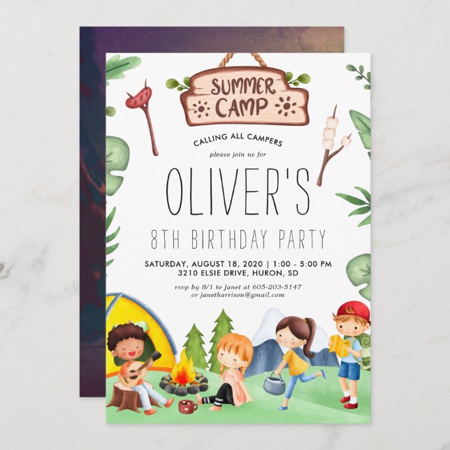 Convites Acampamento para Crianças Presentes Acampamento de (Frente/Verso)