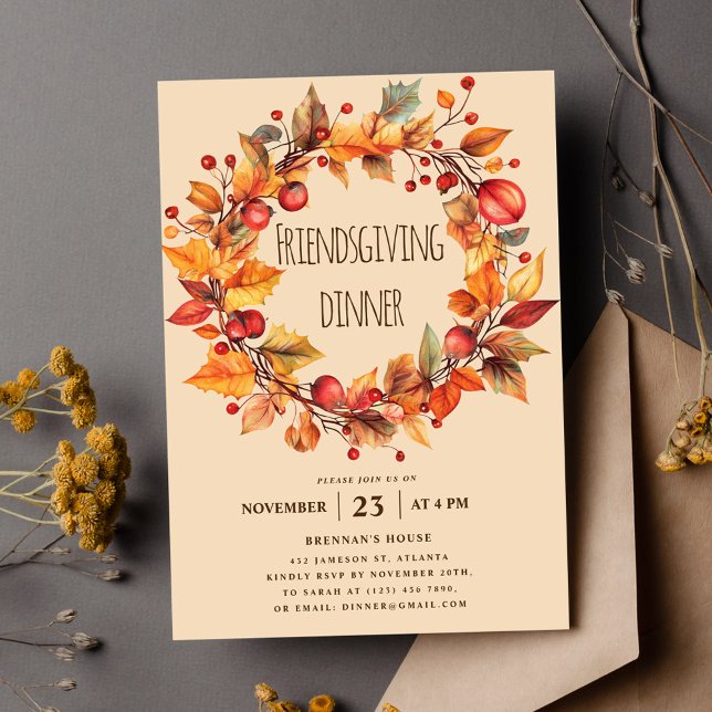 Convites Ação de Amizade de Ação de Graças da Rússia Elegan (Elegant Rustic Fall Thanksgiving Friendsgiving Invitation)