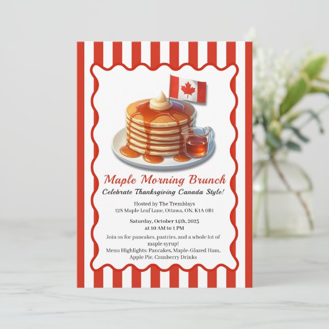 Convites Ação de Graças ao Estilo Canadá | Brunch Maple Mor (Em pé/Frente)