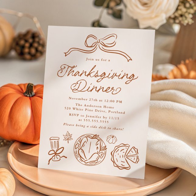 Convites Ação de Graças com Arco Desenhado à Mão e Doodles  (Criador carregado)