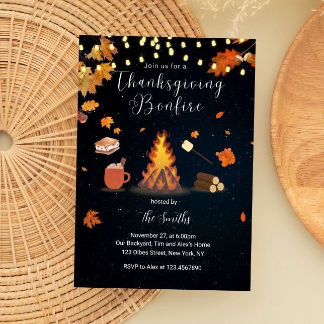 Convites Ação de Graças de Bonfire no quintal da Fall Party (Thanksgiving Invite, Digital Invitation, Thanksgiving Invitation, Thanksgiving Invite Digital, Happy)