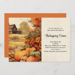 Convites Ação de Graças de Colheita de Fazendas de Abóbora