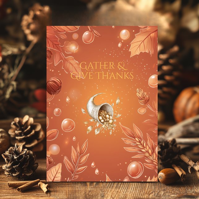 Convites Ação de Graças Laranja Quente com Cornucopia Harve (Criador carregado)