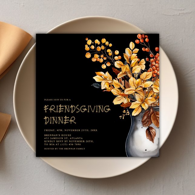 Convites Ação de Graças Moderna e Amizade Elegante (Modern Thanksgiving Elegant Friendsgiving Invitation)