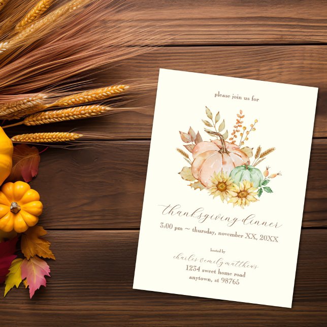Convites Ação de Graças Personalizável de Colheita de Água (Watercolor Harvest Thanksgiving invitation)