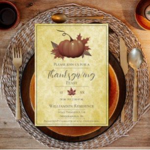 Convites Ação de Graças Pumpkin Damask   Janto amarelo