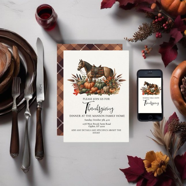 Convites Ação de Graças Rustic Western Pleasure Horse (Enjoy this Rustic Western Thanksgiving Horse design! Customize with your favorite event!)