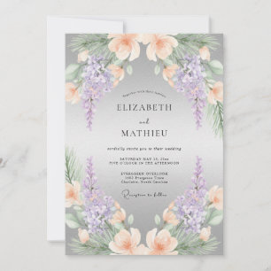 Convites Acento de Casamento de Lavanda e Flor de Pêssego