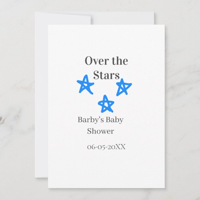 Convites Acima das estrelas azul cinza baby shower nome dat (Frente)