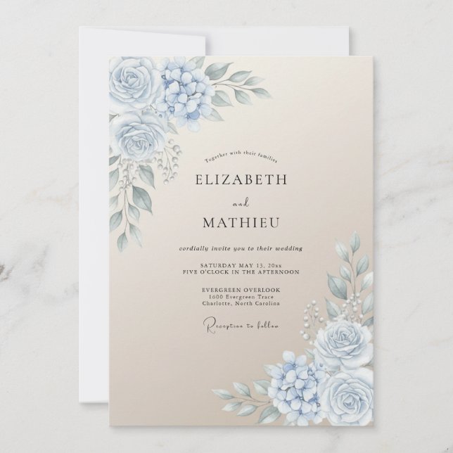 Convites Aço Champanhe Ranunculus Eucalipto Casamento (Frente)