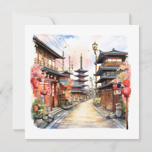 Convites Aconchegante primavera aquarela na rua do Japão