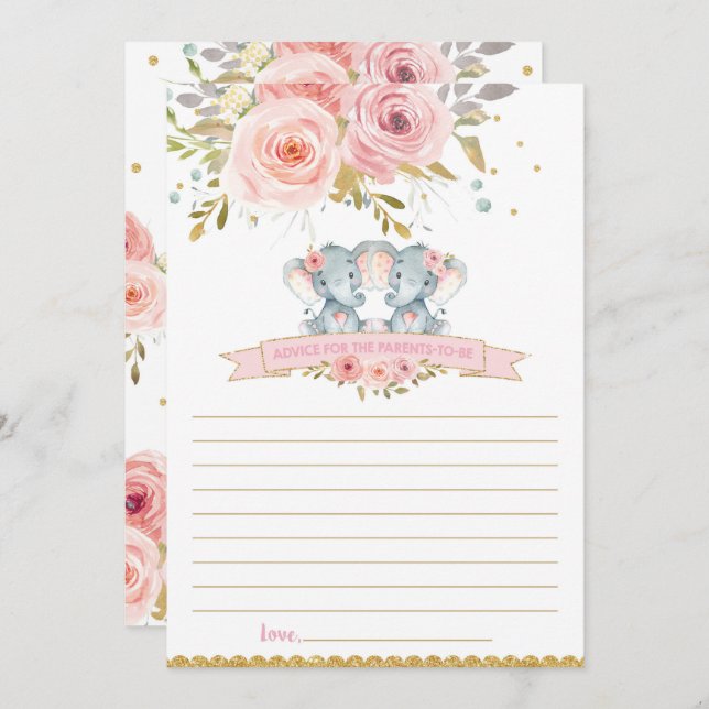 Convites Aconselhamento de gêmeos-bebês-elefante para cartã (Frente/Verso)