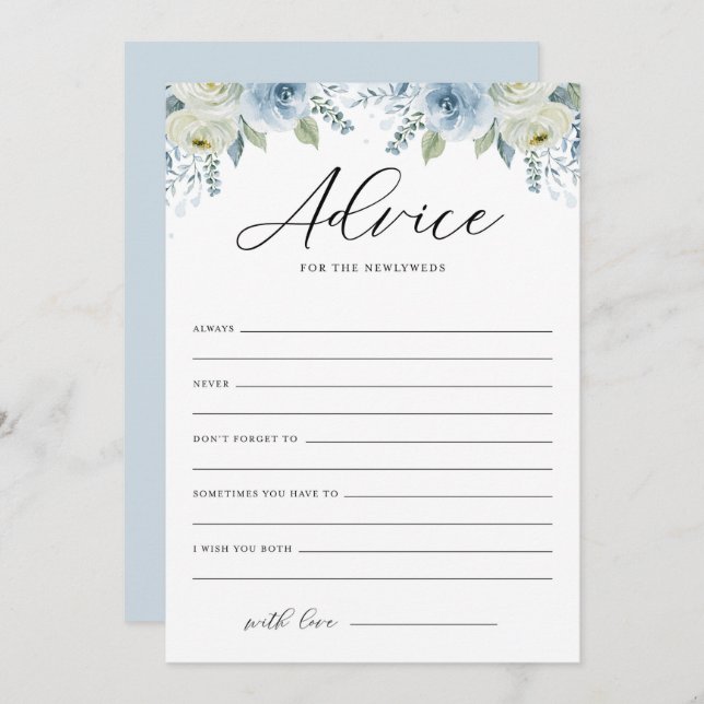 Convites Aconselhamento Floral de Azul-Aquarela para os rec (Frente/Verso)