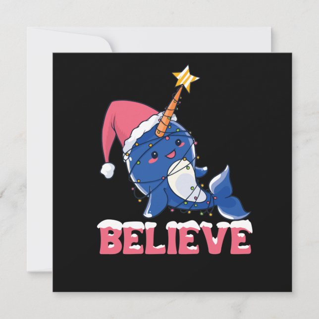 Convites Acredite em Narwhal Natal Luzes de Fadas de Neve (Frente)