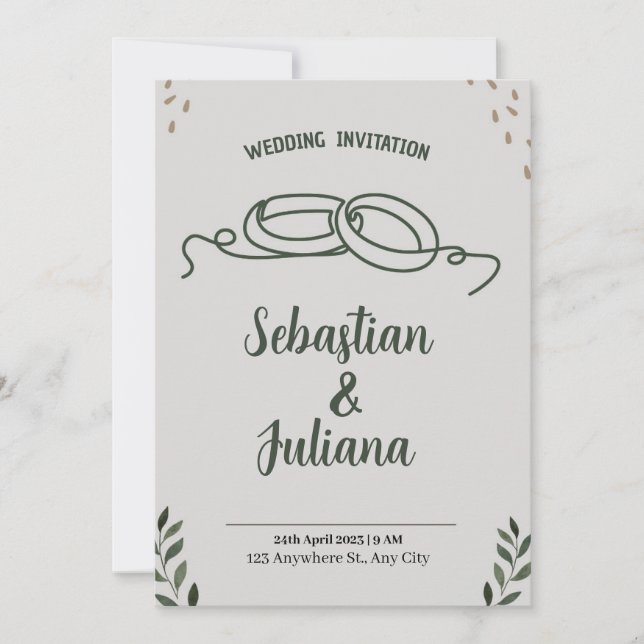 Convites Acrílico de Casamento de Folha Verde Mínimo Modern (Frente)