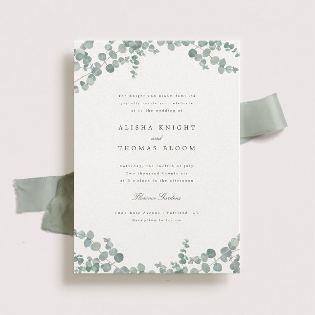 Convites Adelaide Elegant Watercolor Eucalyptus Wedding (Criador carregado)