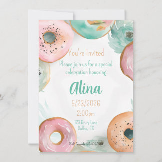Convites Adesivo de Rosquinha Rosa Aquarela Doce