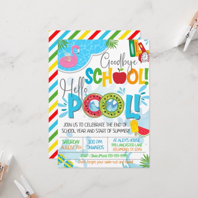 Convites Adeus, Faculdade de Alô Piscina Fim da Festa Escol (Frente/Verso In Situ)