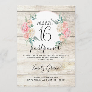 Convites Adiado Rustic Wood Boho Floral Sweet 16