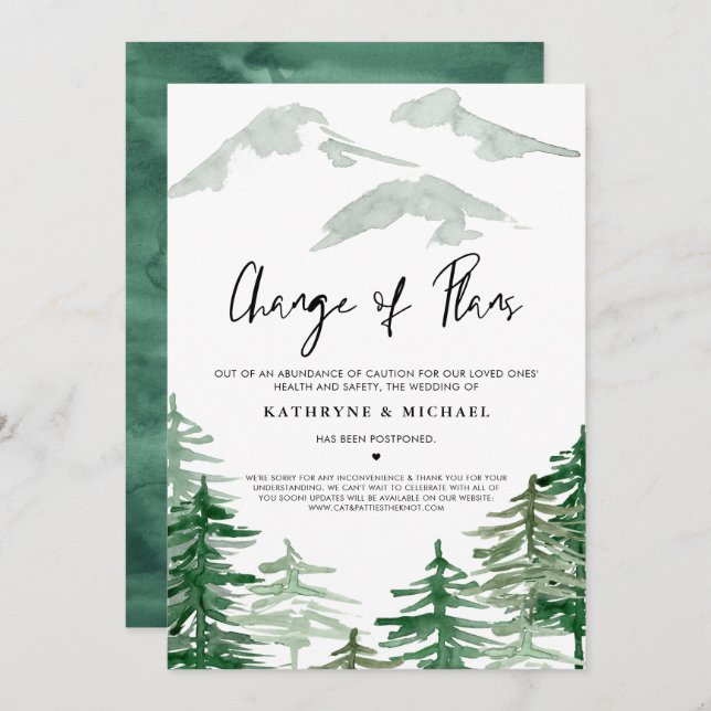 Convites Adiamento de Alteração de Planos em Woodland de Aq (Frente/Verso)